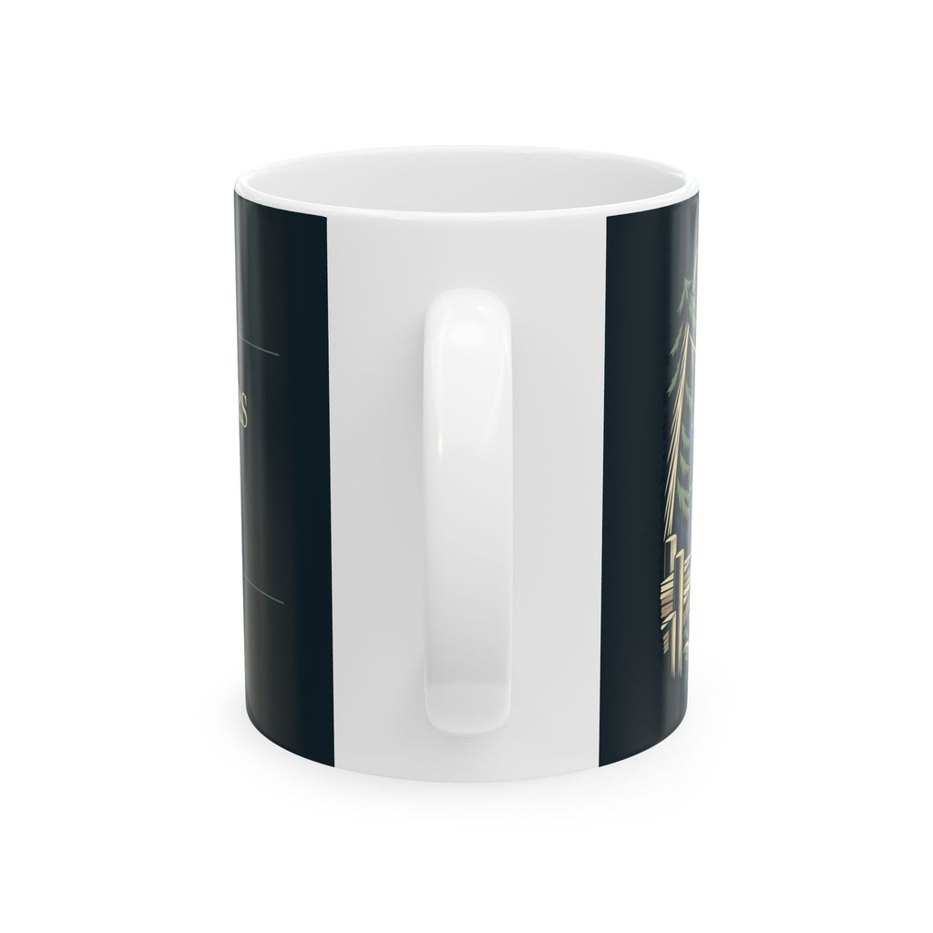 Quiet Hours Ceramic Mug, the handle side. Digital product mockup.