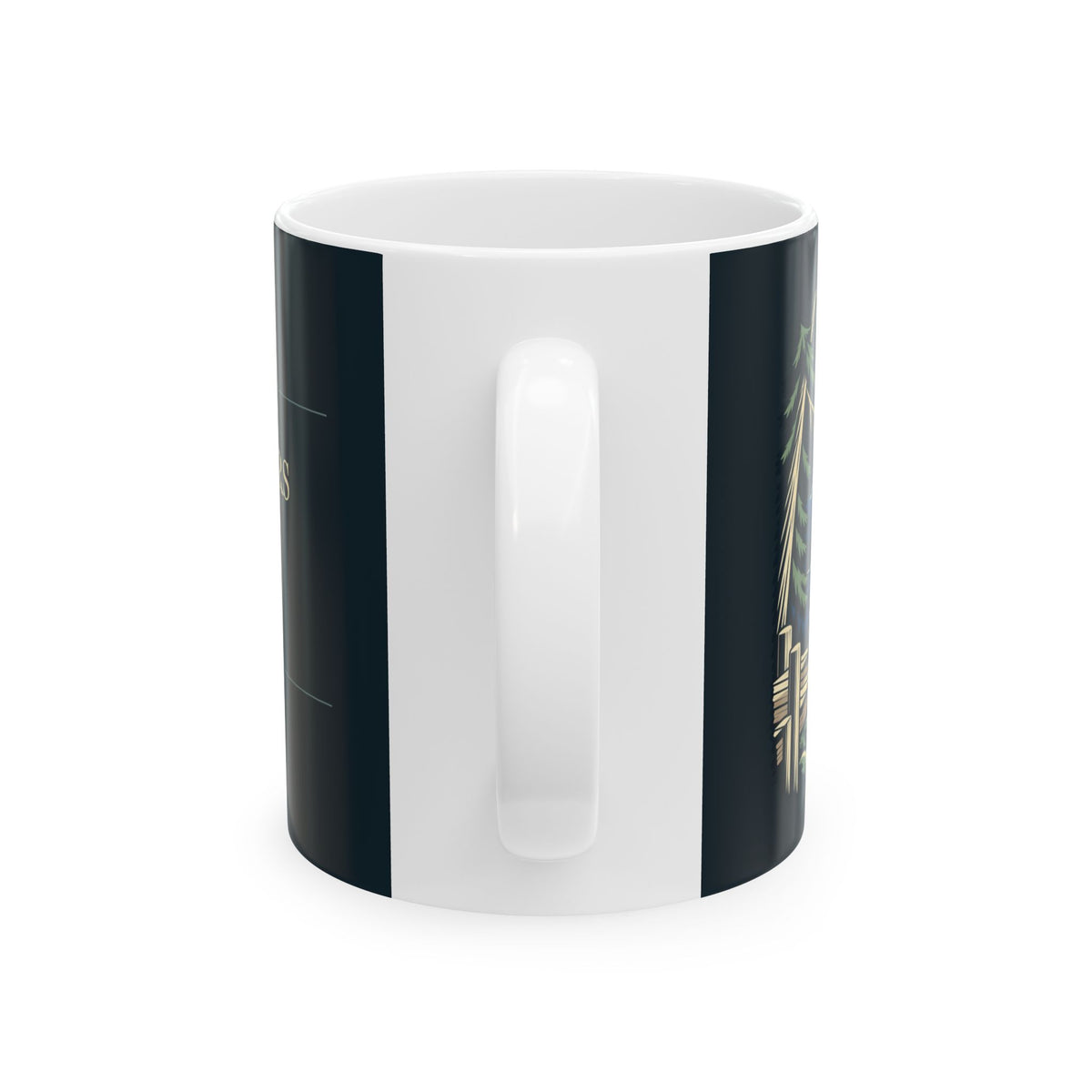 Quiet Hours Ceramic Mug, the handle side. Digital product mockup.