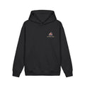 A Different Sky Heavyweight Hoodie in Black, front view with the A Different Sky logo and portage.camp on the left chest. Digital product mockup.