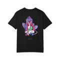 Amethyst After Hours Garment-Dyed Tee in Black, back view with the large illustrated print. Digital product mockup.