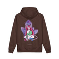 Amethyst After Hours Heavyweight Hoodie in Brown, back view with the large illustrated print. Digital product mockup.