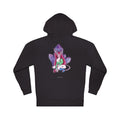 Amethyst After Hours Midweight Hoodie in Black, back view with the large illustrated print. Digital product mockup.