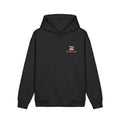 Cloud Ferry Heavyweight Hoodie in Black, front view with the Cloud Ferry logo and portage.camp on the left chest. Digital product mockup.