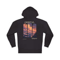 Cloud Ferry Midweight Hoodie in Black, back view with the large illustrated print. Digital product mockup.