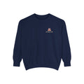 Edge of Evening Garment-Dyed Crewneck in True Navy, front view with the Edge of Evening logo and portage.camp on the chest. Digital product mockup.