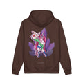 Heart Thief Heavyweight Hoodie in Brown, back view with the large illustrated print. Digital product mockup.