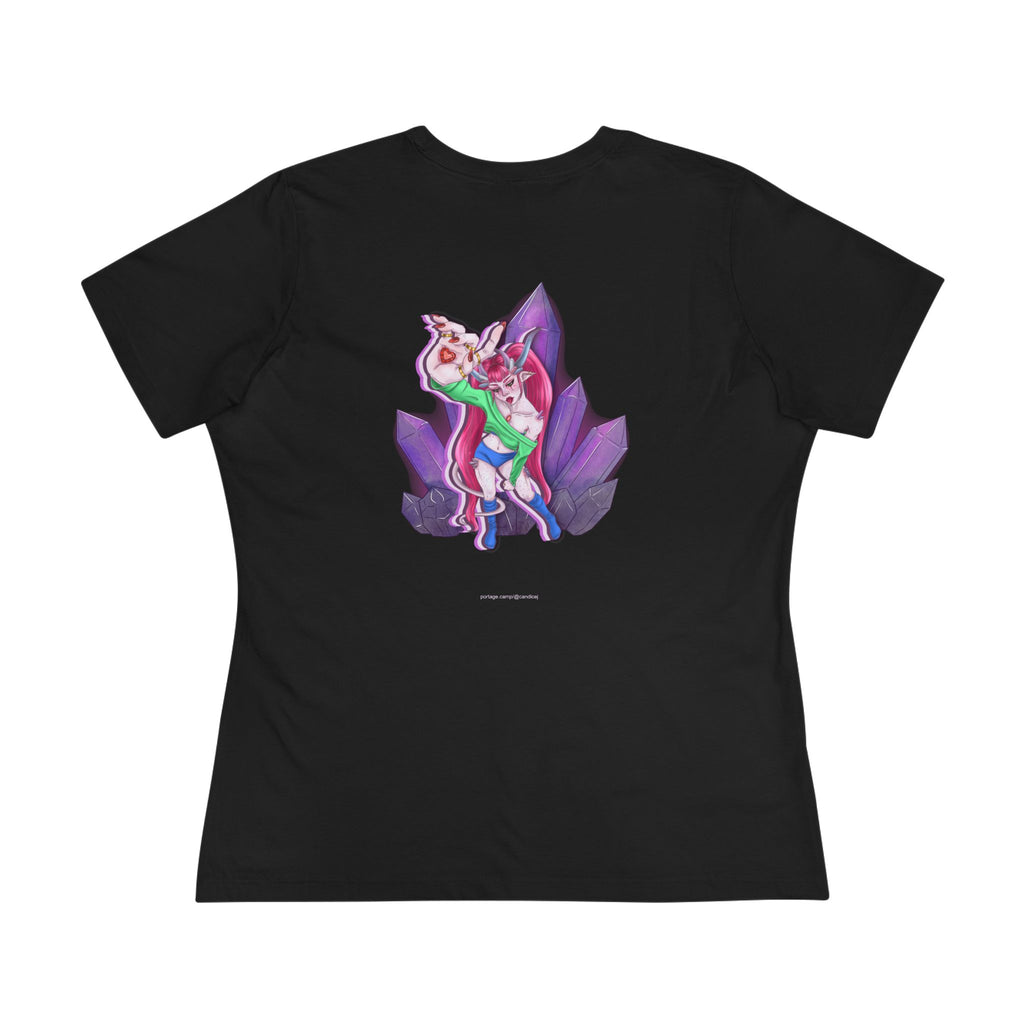 Heart Thief Women’s Relaxed Tee in Black, back view with the large illustrated print. Digital product mockup.