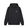 Orbit Keeper Heavyweight Hoodie in Black, front view with the Orbit Keeper logo and portage.camp on the left chest. Digital product mockup.