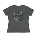 Quiet Hours Women’s Relaxed Tee in Asphalt, back view with the large illustrated print. Digital product mockup.