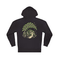 Rain Check Midweight Hoodie in Black, back view with the large illustrated print. Digital product mockup.