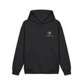 Seen Briefly Heavyweight Hoodie in Black, front view with the Seen Briefly logo and portage.camp on the left chest. Digital product mockup.