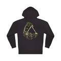 Small Hours Midweight Hoodie in Black, back view with the large illustrated print. Digital product mockup.